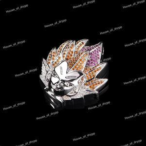 Collar con Colgante de Rostro de Guerrero de Anime, Plateado con Incrustaciones de Diamantes Moissanite Multicolores, Estilo Hip Hop - Product Image 3