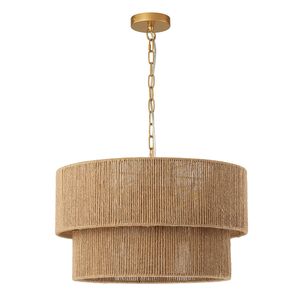 Modern Handwoven 3-Tier Jute Pendant Light Eco Friendly Rustic Rattan Style Chandelier Creative Hanging Woven Basket <b>Lampshade</b> - Product Image 5