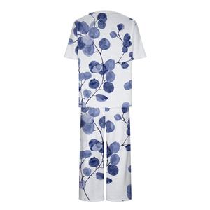 Pijama con estampado floral para mujer, camisa de manga corta con cuello redondo, 95% poliéster, 5% elastano, ropa de dormir informal, cintura elástica, ropa de verano de secado rápido - Product Image 6
