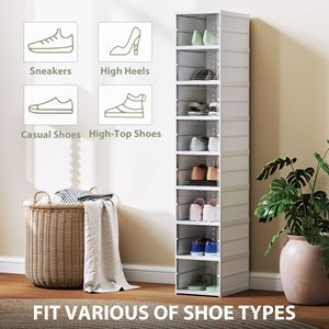 Set di 8 Scatole Bianche per Scarpe, Pieghevoli e Impilabili con Sportello Trasparente, Nessun Assemblaggio Richiesto, Adatte per Taglia 10, Organizzatore per Scarpe in Plastica - Product Image 6