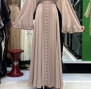 Abaya Musulmana Tradicional de Manga Larga con Cuentas y Lentejuelas, Estilo Dubai, Hecha a Mano, para Bodas, Transpirable, con Cuello en V, Venta al Por Mayor - Product Image 2