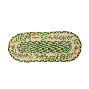 Ensemble de sets de table en jute naturelle tressée faits à la main, imprimé botanique vert, chemin de table ovale, sets de table ronds, vente en gros - Product Image 3