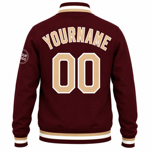 SINEWY SPORTS <b>Men's</b> Maroon Varsity <b>Jacket</b> Custom Name Number Preppy Style Button Front College Baseball Team <b>Jacket</b> - Product Image 3