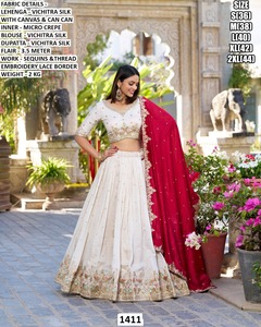 Lehenga Choli de Seda Vichitra Tradicional Bandhani Noor-e-Zyana, Largo hasta el Suelo, para Mujer, para Bodas y Fiestas - Product Image 3