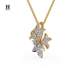 Pendentif Bouquet Floral en Diamant, Breloque Goutte en Forme de Feuille Courbée Fantaisie, Bijoux Fins pour Femme - Product Image 1