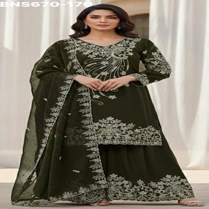 Conjunto de Salwar y Dupatta de Georgette de Alta Calidad con Bordado Zarkan, a la Moda, para Mujer, Fabricante de Moda a Precio de Mayoreo - Product Image 1
