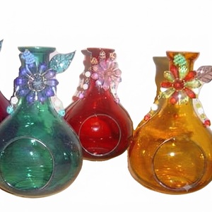 Round Glass Votive Candle Holders with Floral <b>Decal</b> Decor for Home Decoration Heat Resistant Durable Lanterns - Product Image 1