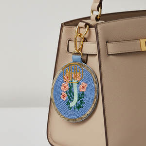 Breloque de sac perlée florale avec fermoir doré et perles de rocaille, accessoire de sac à main, porte-clés, cadeau en gros - Product Image 4