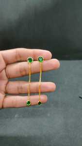 Luxury Designer Green Stone Long <b>Chain</b> <b>Earrings</b> Gold Plated Double Round Drop Elegant Fashion Jewelry for Women Girls Wholesale - Product Image 3