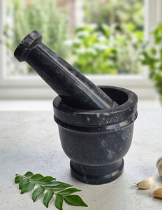 Mortero y Pilón de Piedra Negra Natural, Molinillo Manual para Especias, Hierbas, Ajo y Jengibre, Herramienta de Cocina para Moler, Triturador de Piedra Resistente - Product Image 3