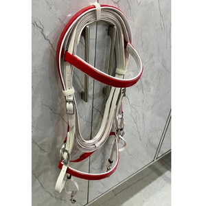 Ensemble de bridon pour cheval en PVC rouge et blanc avec rênes assorties, durable, imperméable, ajustable, avec attaches en acier inoxydable, disponible en 4 tailles - Product Image 2