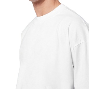 T-shirts tricotés lourds 100% coton personnalisés pour hommes, col rond, épaules tombantes surdimensionnées, blancs avec logo personnalisé - Product Image 2