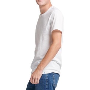 เสื้อยืดคอกลมสีขาวลำลองสำหรับผู้ชาย ผ้าฝ้าย 100% น้ำหนัก 180 กรัม สีพื้น ไม่เป็นขุย ทรงเข้ารูป แขนสั้น ไม่มีลาย - Product Image 3