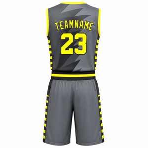 Ensemble d'uniformes de basketball unisexes personnalisés vert, gris, noir avec logo imprimé par sublimation, vêtements de sport respirants en polyester pour équipes adultes - Product Image 4