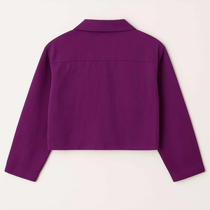 เสื้อเชิ้ตสีม่วง แขนสามส่วน ปกพับลง สีทึบ สไตล์มินิมอล เสื้อสตรีฤดูใบไม้ผลิ - Product Image 5