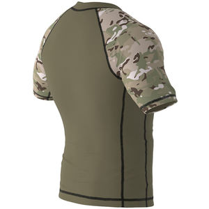 Camiseta de Compresión RYBIC SPORTS Unisex, Ajustada, Verde Oliva, para MMA, con Mangas de Camuflaje, Absorbe la Humedad, de Poliéster, para Artes Marciales - Product Image 6