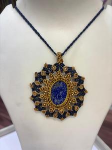 Handmade Blue Green Macrame Pendant Necklace with <b>Moonstone</b> Gold Beads Boho Style <b>Jewelry</b> Wholesale - Product Image 5