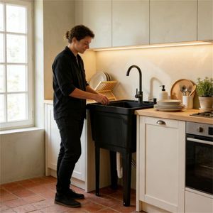 Fregadero Portátil Independiente de Color Negro para Camping y Cocina - Product Image 1