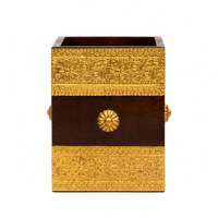 Support à stylos carré en bois fait main avec gaufrage doré antique, organiseur de bureau traditionnel pour anniversaire