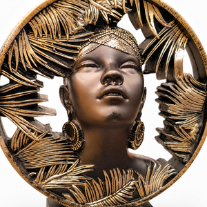 Escultura de Figura de Dama Africana con Motivo de Hoja Tropical, Adorno Decorativo de Poliresina para Mesa - Product Image 4