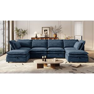 U_Style Sofá cama modular moderno grande en forma de U Función de almacenamiento convertible de 6 plazas Cojín de doble capa para salas de estar - Product Image 4