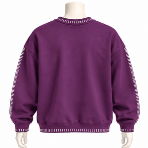 Sweat-shirt à col rond pour homme, coupe ample, manches longues, avec bordure cousue et effet vieilli, couleur prune, style streetwear décontracté et sportif - Product Image 2