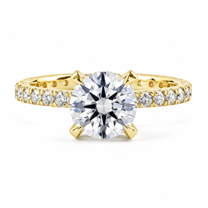 Bague de fiançailles solitaire vintage avec diamant rond brillant cultivé en laboratoire, plaqué rhodium, bande pavée, or 10K/14K/18K, argent 925/935 - Product Image 1