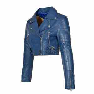 Nouvelle veste en cuir tissé matelassé pour femme Power Hint, style rock biker, en nylon, pour l'hiver et l'automne, en peau de mouton bleue, imperméable - Product Image 4