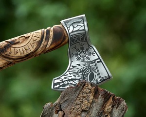 Handmade Viking Axe High Carbon Steel <b>Head</b> with Hardwood Handle With <b>Wrapped</b> Hatchet Hand Forged Industrial & DIY Grade - Product Image 4