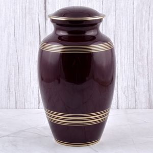 Urna Funeraria de Latón para Cenizas Humanas, Color Borgoña y Dorado, con Triple Banda Dorada y Superficie Brillante, Urna Conmemorativa para Entierro - Product Image 2