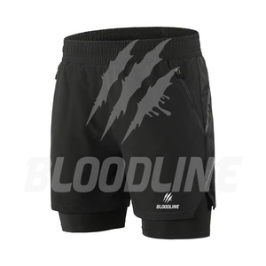 Pantalones Cortos Deportivos de Secado Rápido para Hombre BLOODLINE, Cintura Elástica Media, Bolsillos Delanteros con Cremallera y Logotipo, Largo Bermuda, Estampado de Camuflaje, Casuales, PU - Product Image 1