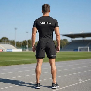 Shorts de course 2-en-1 ONSTYLE pour hommes avec doublure de compression, bas de sport athlétique en polyester/coton respirant avec cordon de serrage - Product Image 2