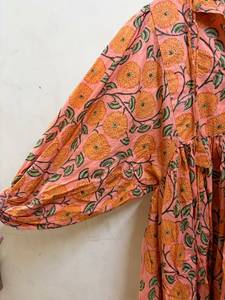 Vestido Midi Floral 100% Algodón para Mujer, Estilo Boho Casual de Verano, con Mangas Abullonadas, para Vacaciones en la Playa, Venta al Por Mayor - Product Image 2
