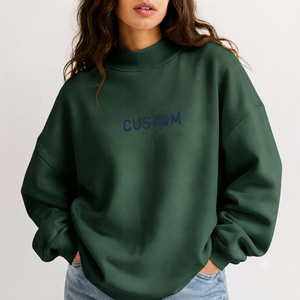 Sweat-shirt vert col montant pour femme, style streetwear, manches longues, épaules tombantes, uni, 100% coton tricoté, personnalisé par EASE WEAR FACTORY - Product Image 1