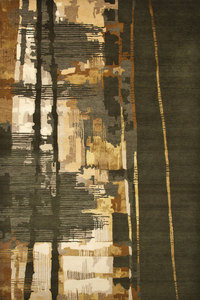 Tapis de luxe abstrait à motifs paysagers, noué à la main en laine et soie de bambou, tapis contemporain de designer - Product Image 1
