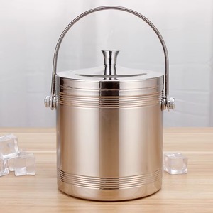 Assured Quality Stainless Steel <b>Ice</b> Bucket With Lid And Strainer Modern Design Double Wall Party Beverage <b>Cooler</b> Round Shape - Product Image 3