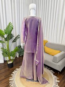 Ensemble Salwar Kameez pour femmes, brodé violet, avec dupatta en soie, coupe classique, vêtements indiens et pakistanais - Product Image 2