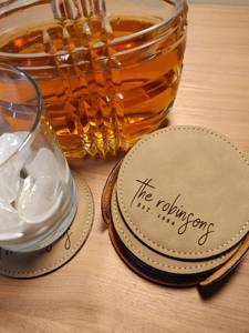 Genuine Leather Coaster Set for Promotional Gift Custom Logo Branded Round Drink Mat Bulk Wholesale Price GLC-0079 - Product Image 4