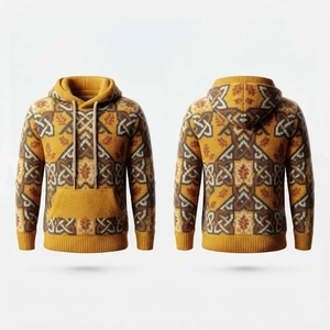 OEM Custom Patchwork Jersey Knitted Hoodie Men Regular Fit Heavyweight Cotton Fleece Vintage Pullover <b>Waterproof</b> Breathable - Product Image 1