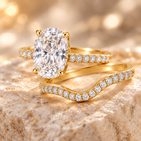 Ensemble de bagues de mariage en argent 925 plaqué or, serties d'un moissanite ovale de 5 carats, couleur D, pureté VVS1, pour femme - Vente en gros sur mesure