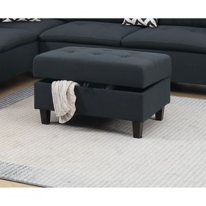 Divano Sezionale Nero con Pouf in Tessuto Simil-Lino per Arredamento Soggiorno - Product Image 6