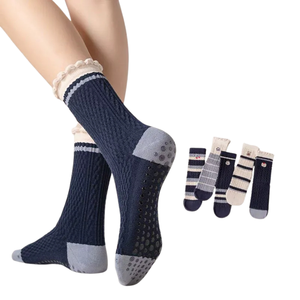 Wholesale <b>Custom</b> Logo Embroidery Stripped Pilates Women Cotton Non-slip <b>Grip</b> <b>Socks</b> <b>Custom</b> Logo Anti-Slip Yoga Pilates <b>Socks</b> - Product Image 1