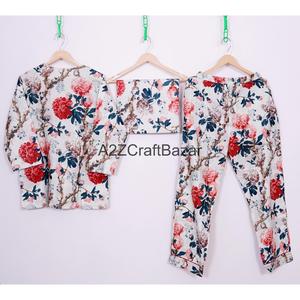 Robe de nuit pour femme 100% coton, imprimé numérique floral, tenue de mariée ou de demoiselle d'honneur, taille élastique, séchage rapide - Product Image 5