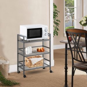 Carrello portaoggetti Hodely a 3 ripiani in ferro grigio con ruote per casa, cucina e ufficio - Product Image 2