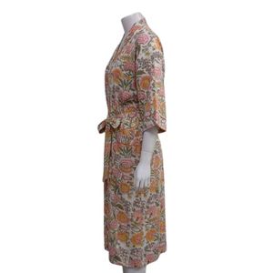 Bata Kimono de Algodón con Estampado Floral para Mujer, Cuello en V, Manga Tres Cuartos, Estilo Casual para Primavera, Tejido Suave, Lavado a Mano - Product Image 4