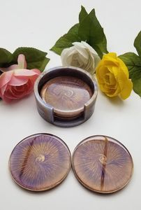 Personalized Handmade Round Resin Coasters Artistic Floral Marble Designs <b>Gold</b> Foil Home Decor - Product Image 4