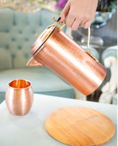Ensemble de carafes en cuivre pour une utilisation haut de gamme à la maison, ensemble de service d'eau en métal avec verres, durable, réutilisable, vaisselle pour la salle à manger. - Product Image 2