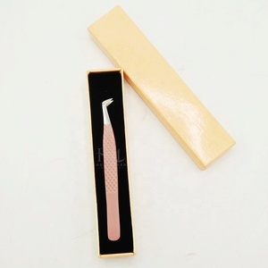 Pince à cils argentée à pointe fine et pince à cils couleur poudre pêche, pince à cils individuelle couleur nude, emballage en boîte cartonnée - Product Image 4