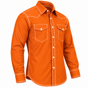 Wholesale Men FR <b>Shirt</b> <b>Flame</b> Resistant Welding Workwear Western Pearl Snap Solid Color Custom Industrial Safety Cotton Quick Dry - Product Image 3