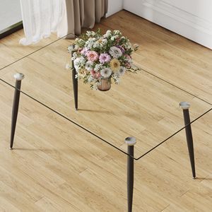 Tavolo da pranzo rettangolare moderno con piano in vetro temperato 4-6 posti gambe in metallo nero per cucina sala da pranzo scrivania - Product Image 5
